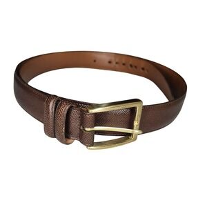 Allen Edmonds Mens Belt 40/100 Cashmere Calf Textured Brown  Leather Gold Buckle